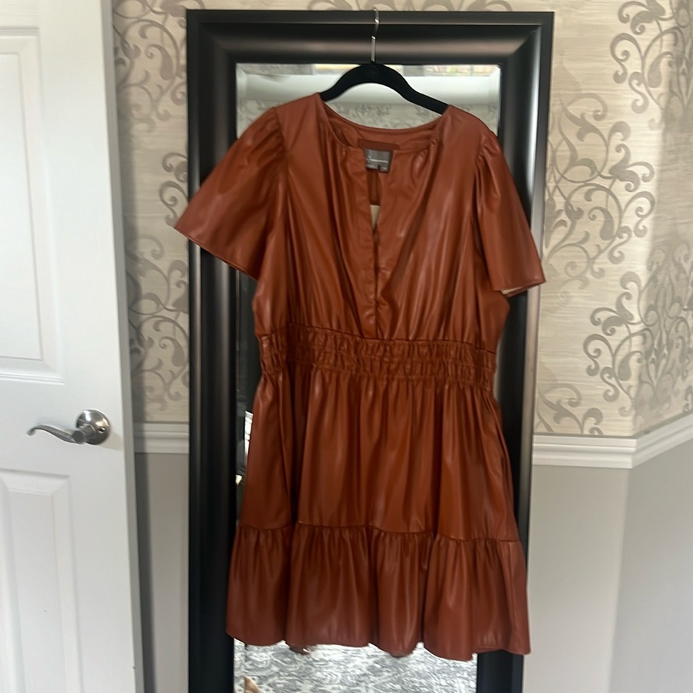 Anthropologie  faux leather mini dress-brown